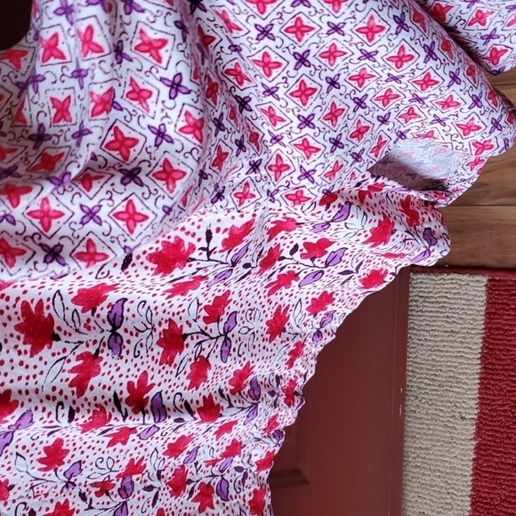Philosophy Boho floral dress w pockets. Rayon Creme red & purple Hi low size 10 - Picture 7 of 10